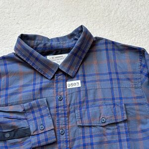REI Co-op men's long-sleeve blue orange plaid cotton button-up shirt Men’s XL
